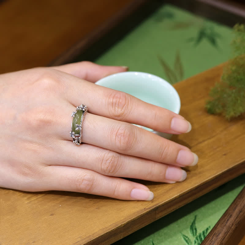 Buddha Stones Chinese Inspired Jade Butterfly Protection and Love Ring - image 4