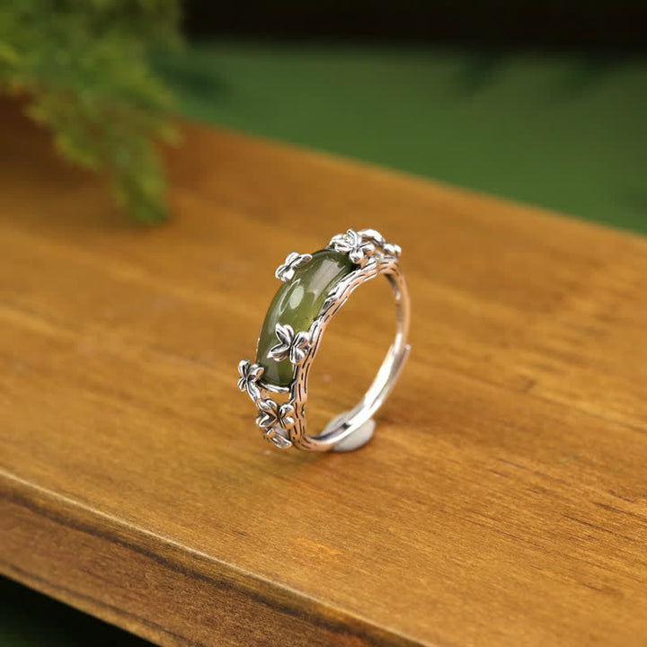 Buddha Stones Chinese Inspired Jade Butterfly Protection and Love Ring - image 1