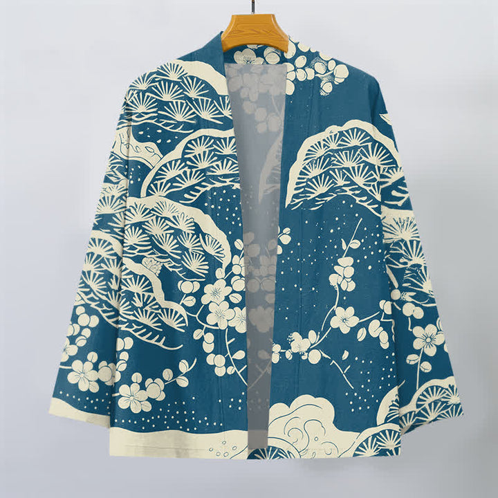 Buddha Stones Cotton Pine Plum Blossom Pattern Open Front Men's Kimono - image 1