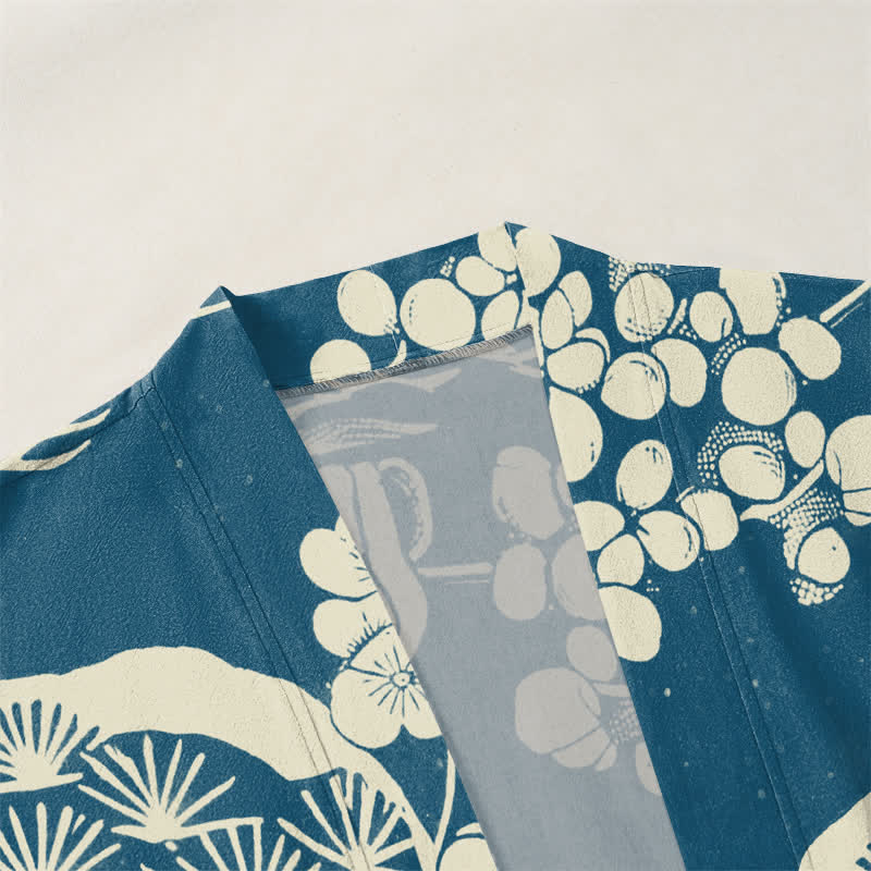 Buddha Stones Cotton Pine Plum Blossom Pattern Open Front Men's Kimono - image 3