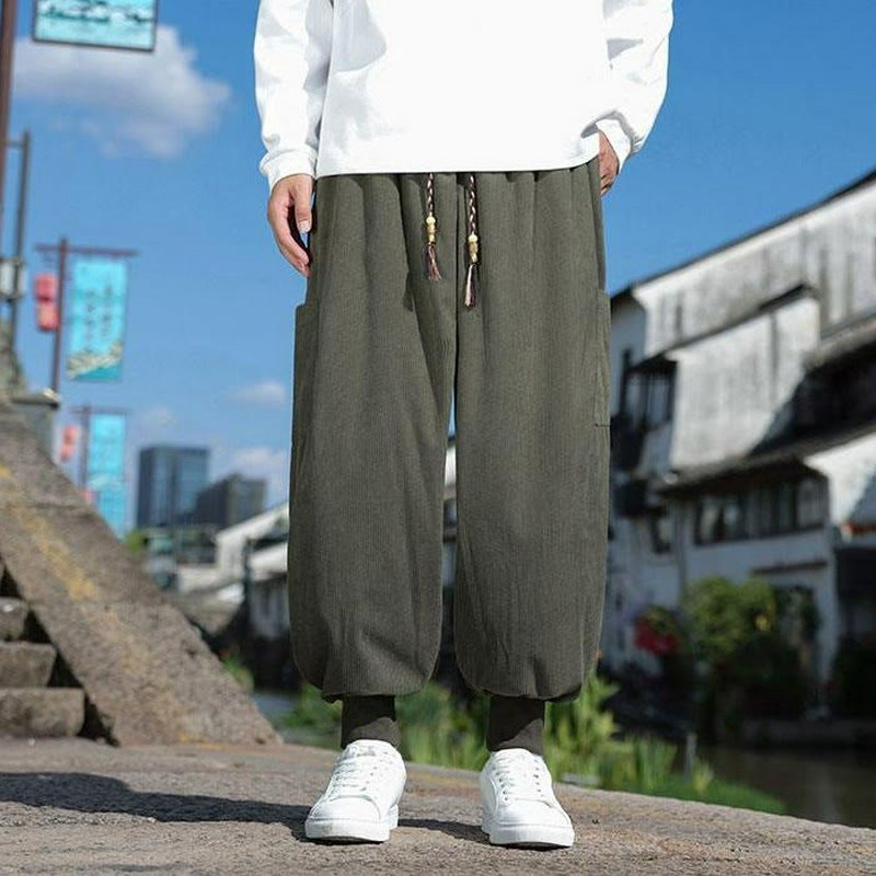 Buddha Stones Fall Winter Casual Drawstring Patch Pocket Solid Ankle Pants Men's Tapered Pants With Pocket - image 1