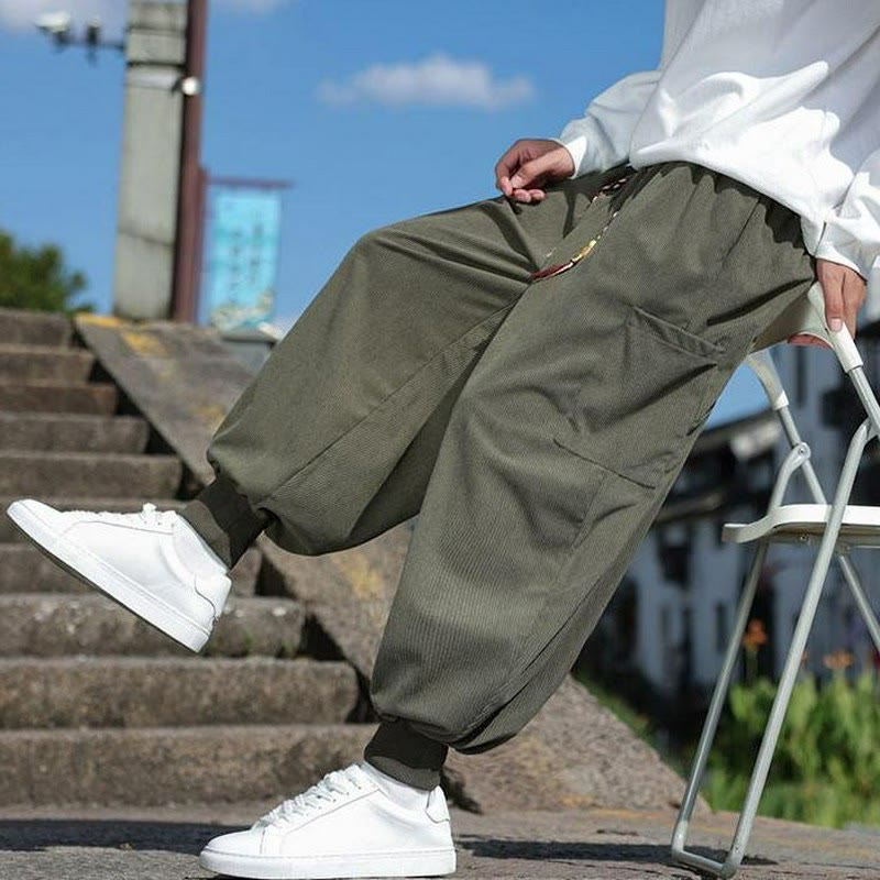 Buddha Stones Fall Winter Casual Drawstring Patch Pocket Solid Ankle Pants Men's Tapered Pants With Pocket - OliveDrab - US/UK/AU46，EU56 (5XL) - image 0