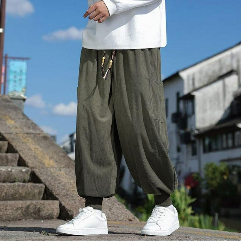Buddha Stones Fall Winter Casual Drawstring Patch Pocket Solid Ankle Pants Men's Tapered Pants With Pocket - image 3