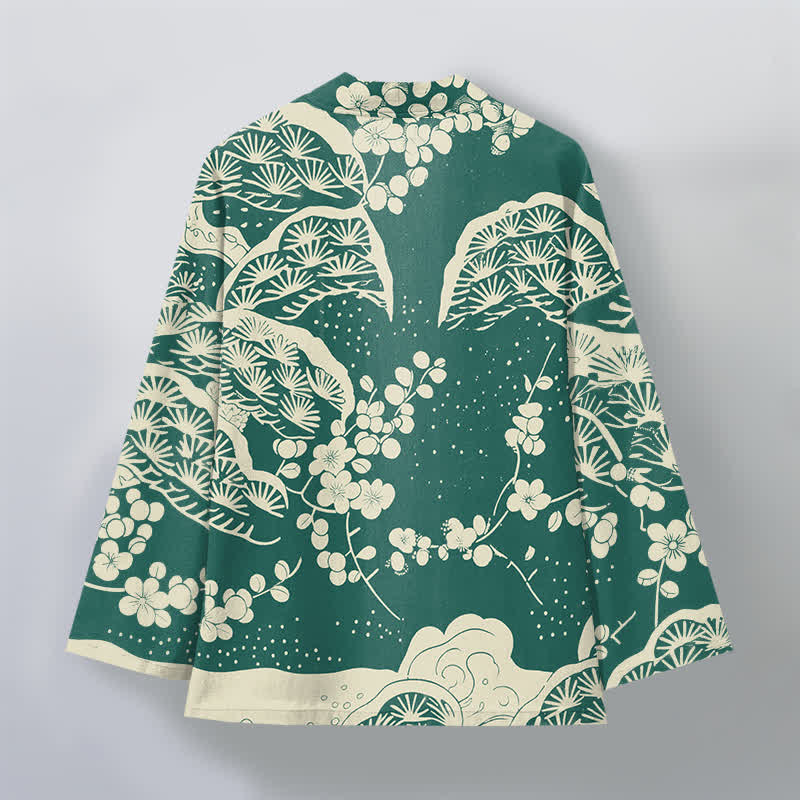 Buddha Stones Cotton Pine Plum Blossom Pattern Open Front Men's Kimono - image 8