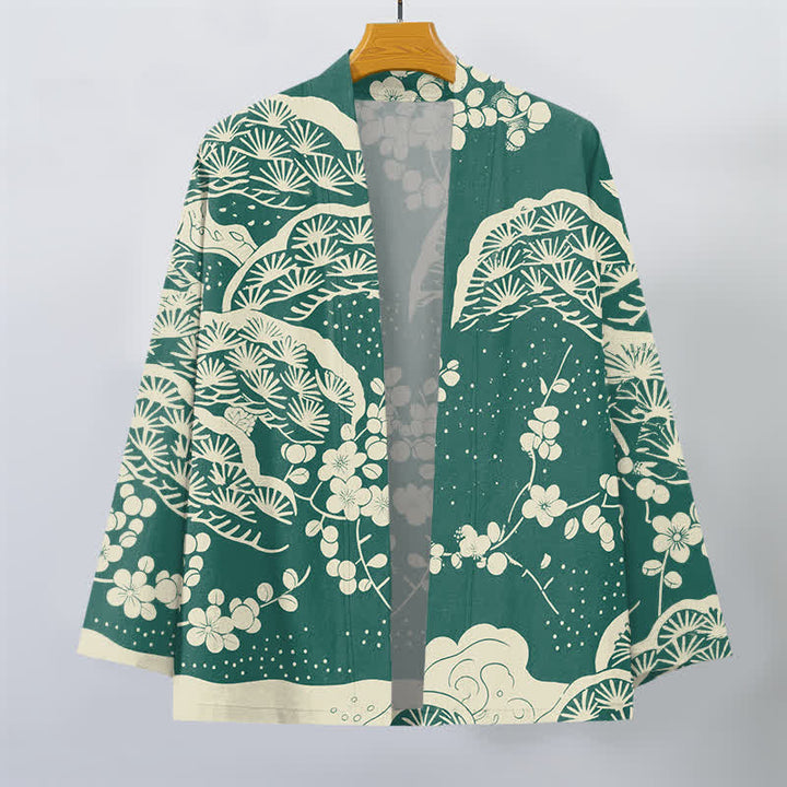 Buddha Stones Cotton Pine Plum Blossom Pattern Open Front Men's Kimono - image 7