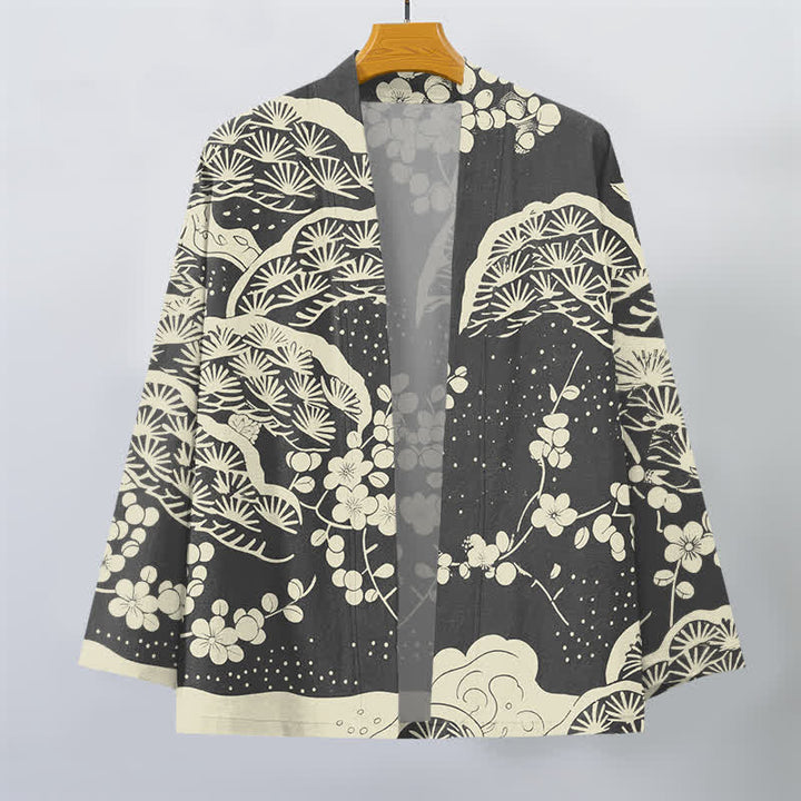 Buddha Stones Cotton Pine Plum Blossom Pattern Open Front Men's Kimono - image 10