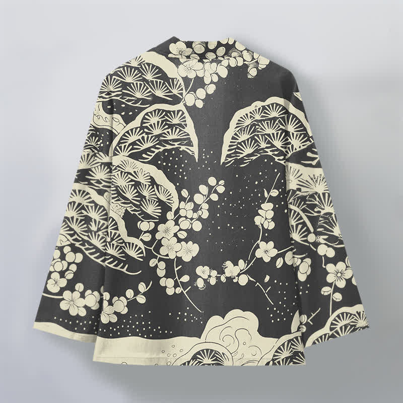 Buddha Stones Cotton Pine Plum Blossom Pattern Open Front Men's Kimono - image 11