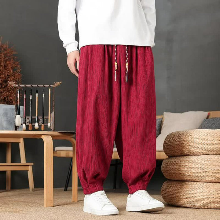Buddha Stones Fall Casual Vintage Drawstring Solid Long Pants Men's Harem Pants With Pocket - image 8
