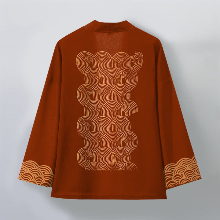 Buddha Stones Cotton Crescent Wave Pattern Open Front Men's Kimono - image 2