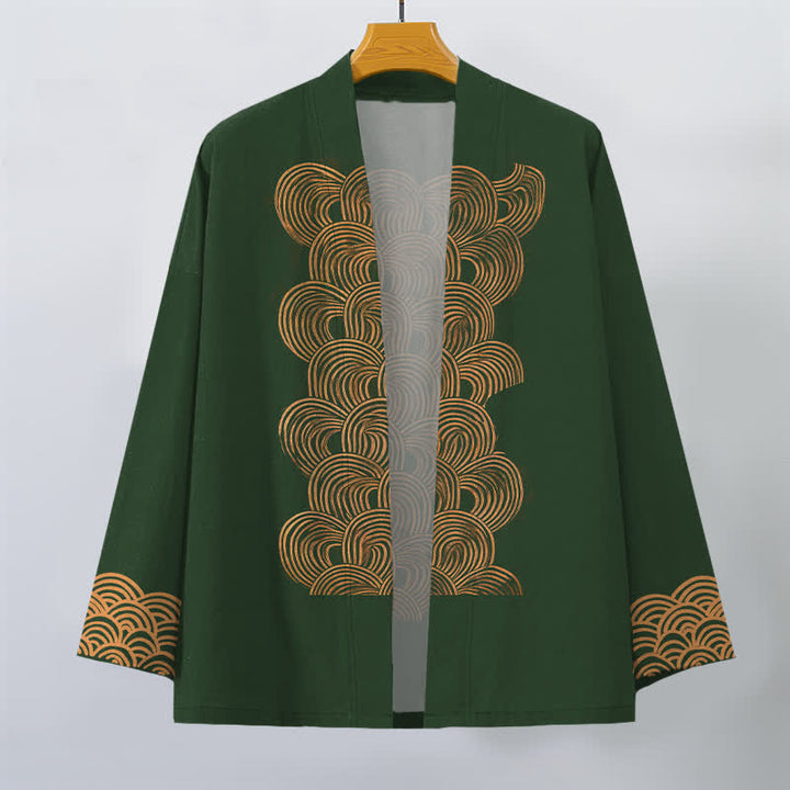 Buddha Stones Cotton Crescent Wave Pattern Open Front Men's Kimono - image 10