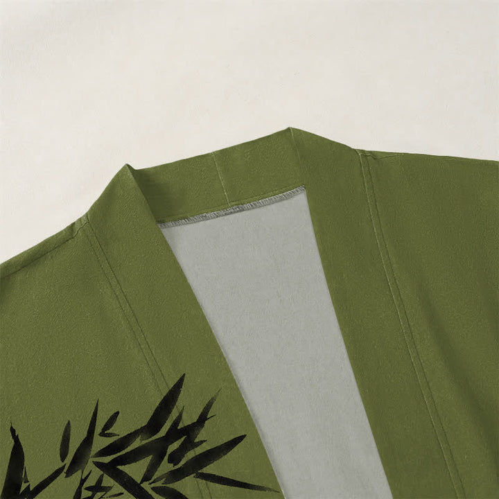 Buddha Stones Cotton Bamboo Red Sun Pattern Open Front Men's Kimono - image 3