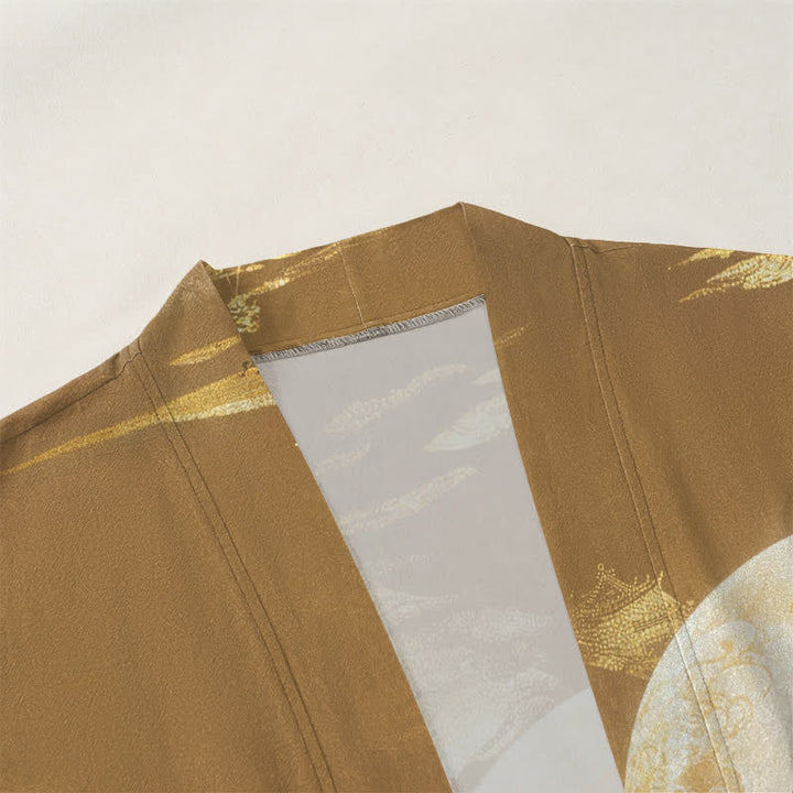 Buddha Stones Cotton Golden Moon Mountain Landscape Pattern Open Front Men's Kimono - image 3