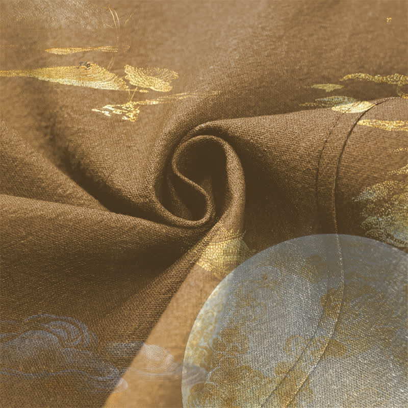 Buddha Stones Cotton Golden Moon Mountain Landscape Pattern Open Front Men's Kimono - image 5