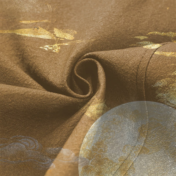 Buddha Stones Cotton Golden Moon Mountain Landscape Pattern Open Front Men's Kimono - image 5