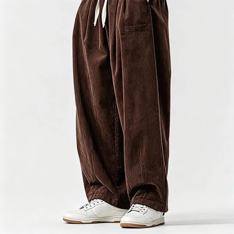 Buddha Stones Fall Winter Casual Vintage Drawstring Solid Long Pants Men's Tapered Pants With Pocket - image 3
