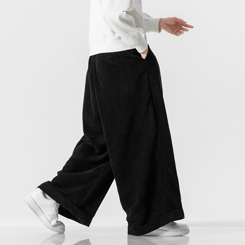 Buddha Stones Fall Winter Casual Drawstring Solid Corduroy Long Pants Men's Wide Leg Pants With Pocket - image 20