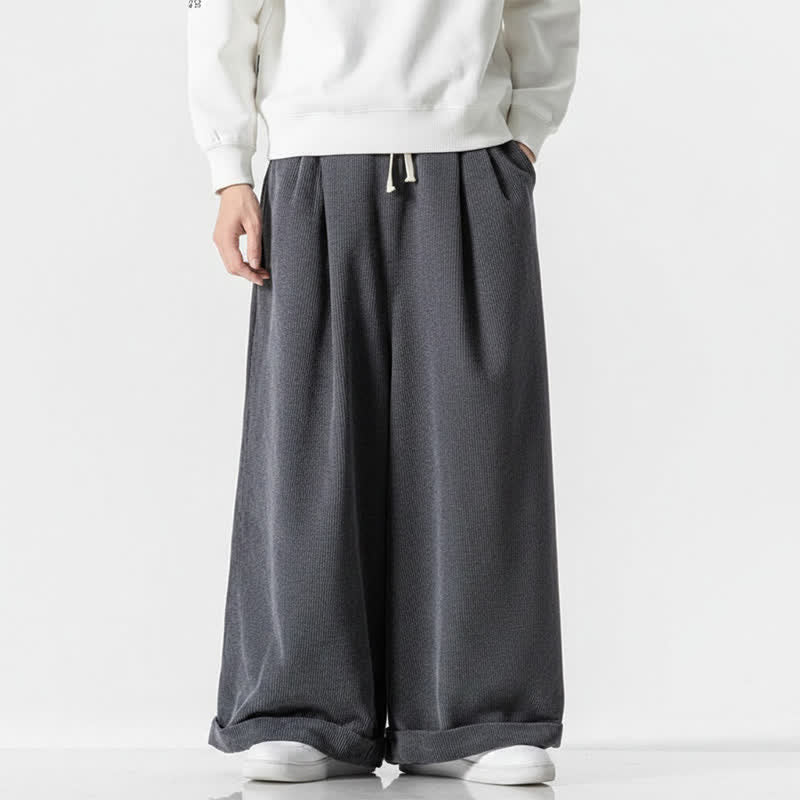 Buddha Stones Fall Winter Casual Drawstring Solid Corduroy Long Pants Men's Wide Leg Pants With Pocket - DimGray - US/UK/AU46，EU56 (5XL) - image 0