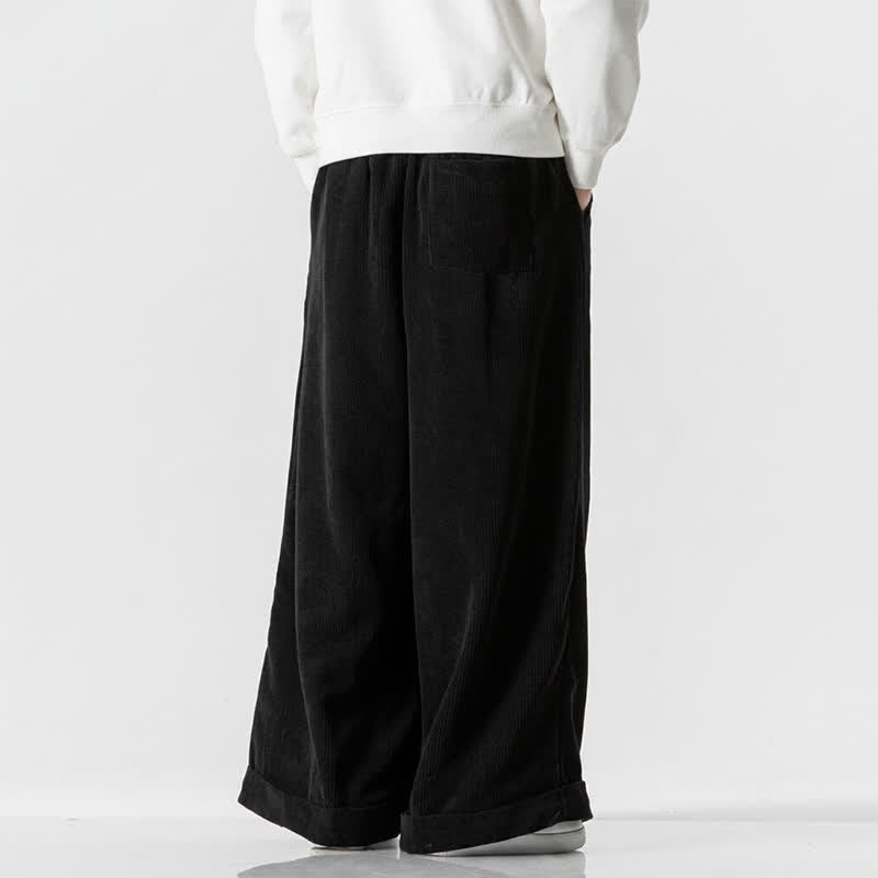 Buddha Stones Fall Winter Casual Drawstring Solid Corduroy Long Pants Men's Wide Leg Pants With Pocket - image 21