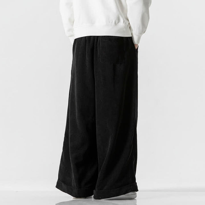 Buddha Stones Fall Winter Casual Drawstring Solid Corduroy Long Pants Men's Wide Leg Pants With Pocket - image 21
