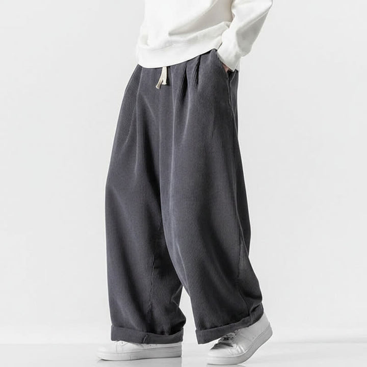 Buddha Stones Fall Winter Casual Drawstring Solid Corduroy Long Pants Men's Wide Leg Pants With Pocket - image 2