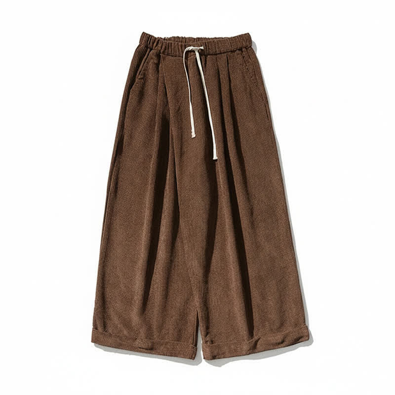 Buddha Stones Fall Winter Casual Drawstring Solid Corduroy Long Pants Men's Wide Leg Pants With Pocket - image 10