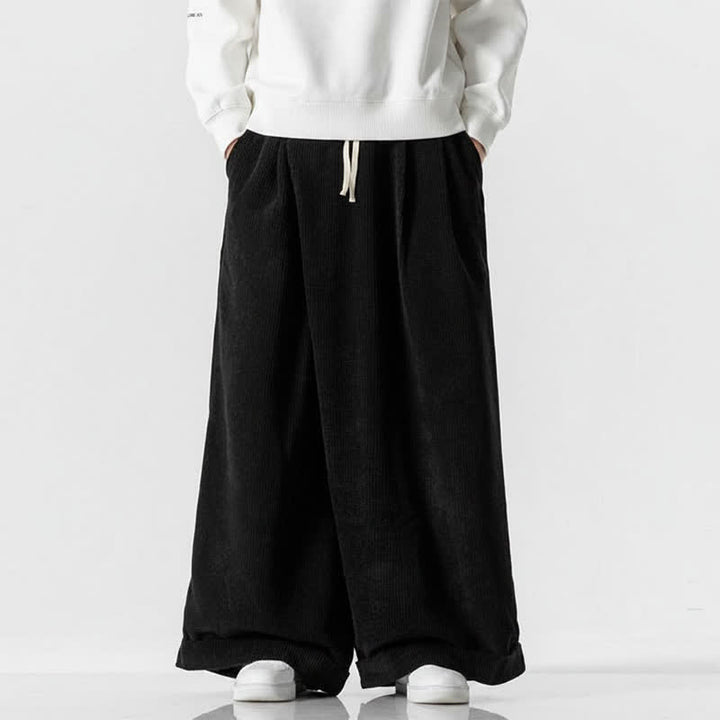 Buddha Stones Fall Winter Casual Drawstring Solid Corduroy Long Pants Men's Wide Leg Pants With Pocket - Black - US/UK/AU46，EU56 (5XL) - image 16