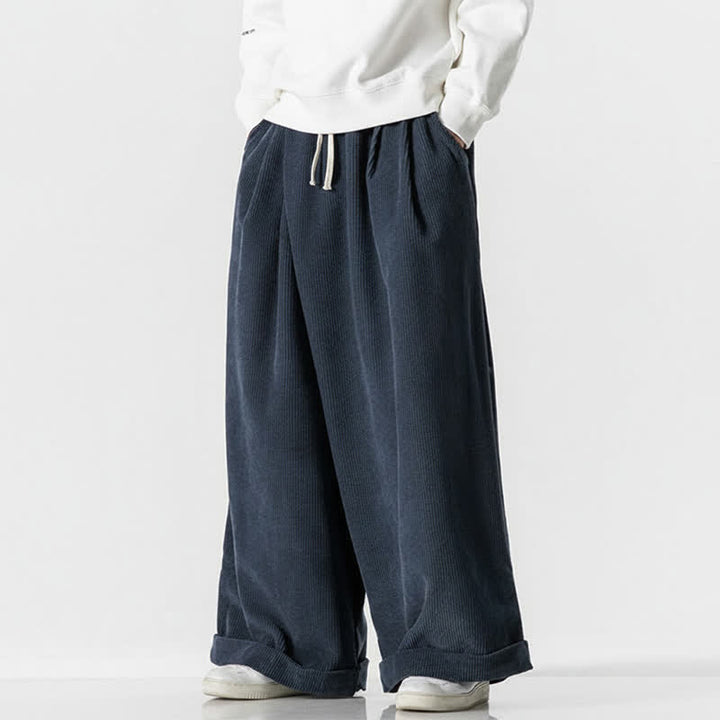 Buddha Stones Fall Winter Casual Drawstring Solid Corduroy Long Pants Men's Wide Leg Pants With Pocket - image 12