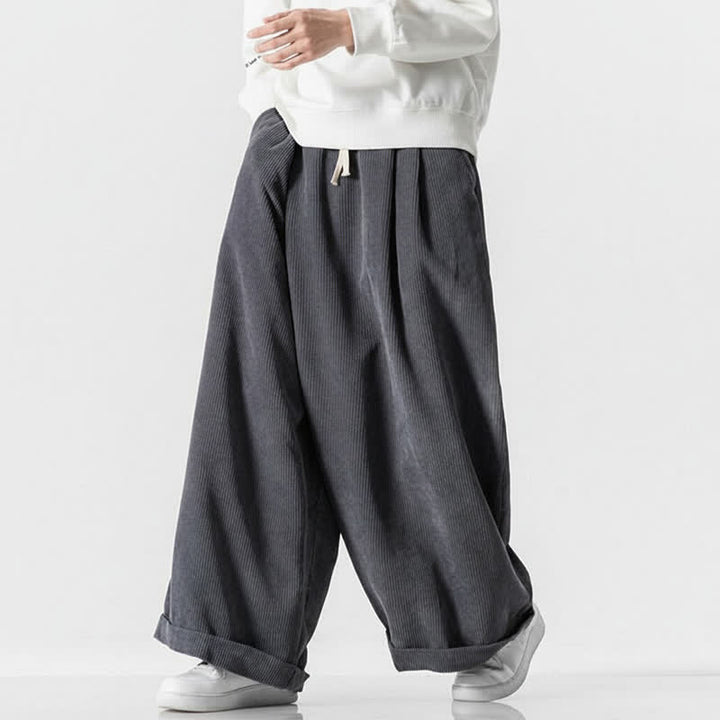 Buddha Stones Fall Winter Casual Drawstring Solid Corduroy Long Pants Men's Wide Leg Pants With Pocket - image 1