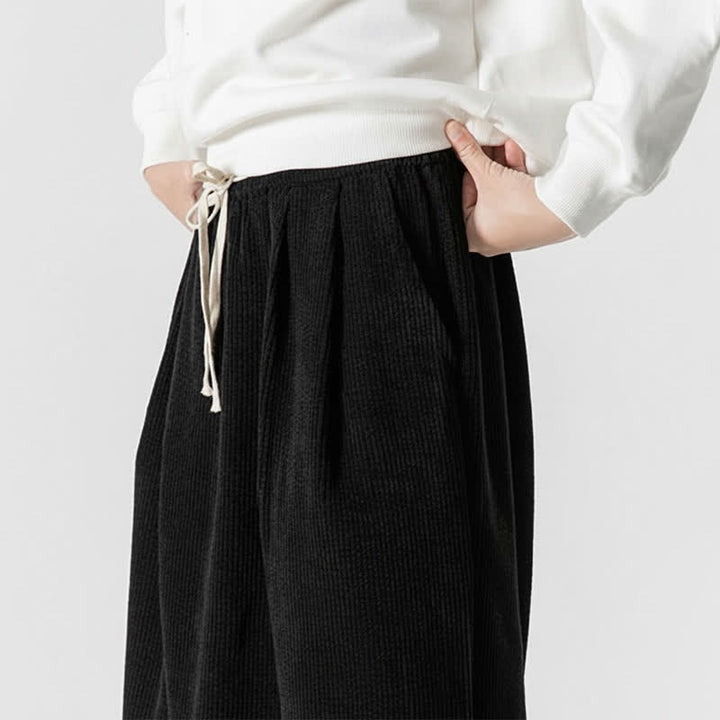 Buddha Stones Fall Winter Casual Drawstring Solid Corduroy Long Pants Men's Wide Leg Pants With Pocket - image 23