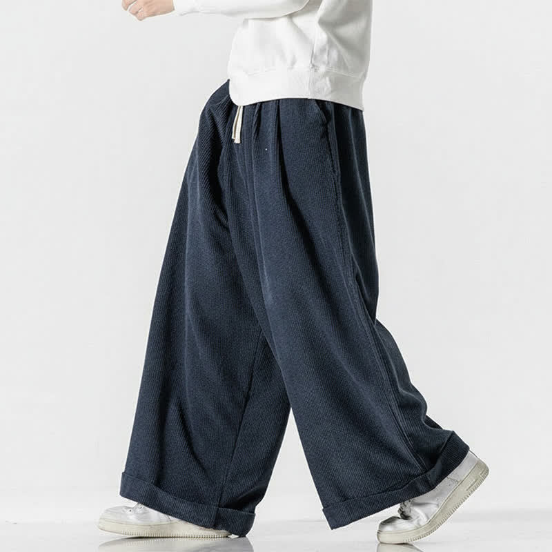 Buddha Stones Fall Winter Casual Drawstring Solid Corduroy Long Pants Men's Wide Leg Pants With Pocket - image 13