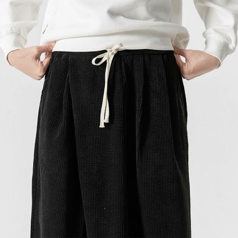 Buddha Stones Fall Winter Casual Drawstring Solid Corduroy Long Pants Men's Wide Leg Pants With Pocket - image 22
