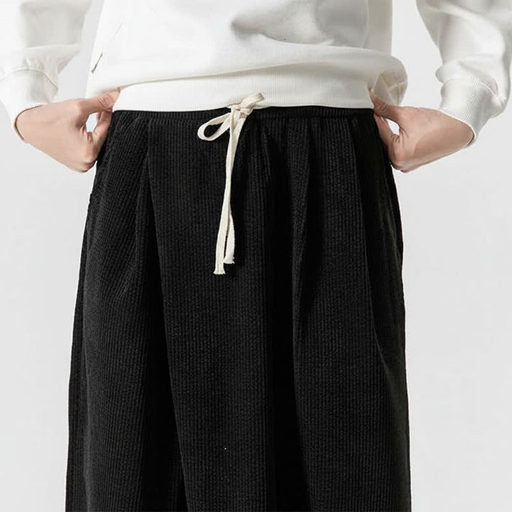 Buddha Stones Fall Winter Casual Drawstring Solid Corduroy Long Pants Men's Wide Leg Pants With Pocket - image 22