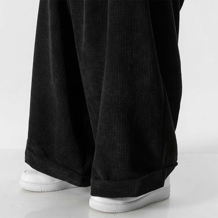 Buddha Stones Fall Winter Casual Drawstring Solid Corduroy Long Pants Men's Wide Leg Pants With Pocket - image 24