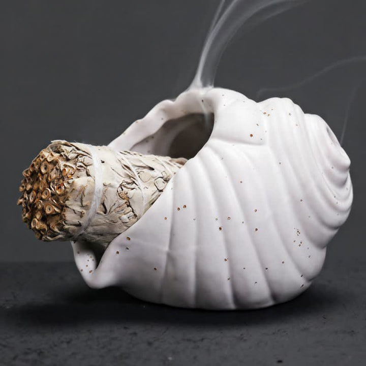 Buddha Stones Ceramic Shankha Purification Conch Shell Incense Burners - White - image 7
