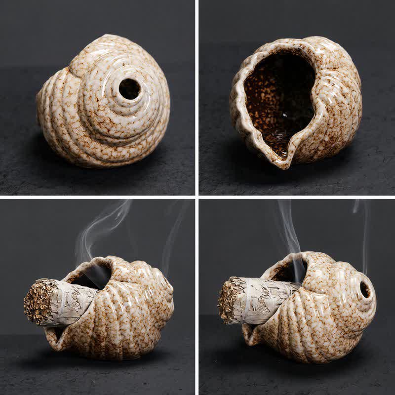 Buddha Stones Ceramic Shankha Purification Conch Shell Incense Burners - image 12