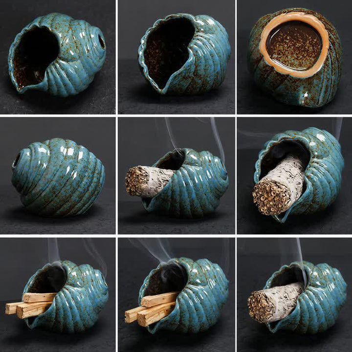 Buddha Stones Ceramic Shankha Purification Conch Shell Incense Burners - image 6