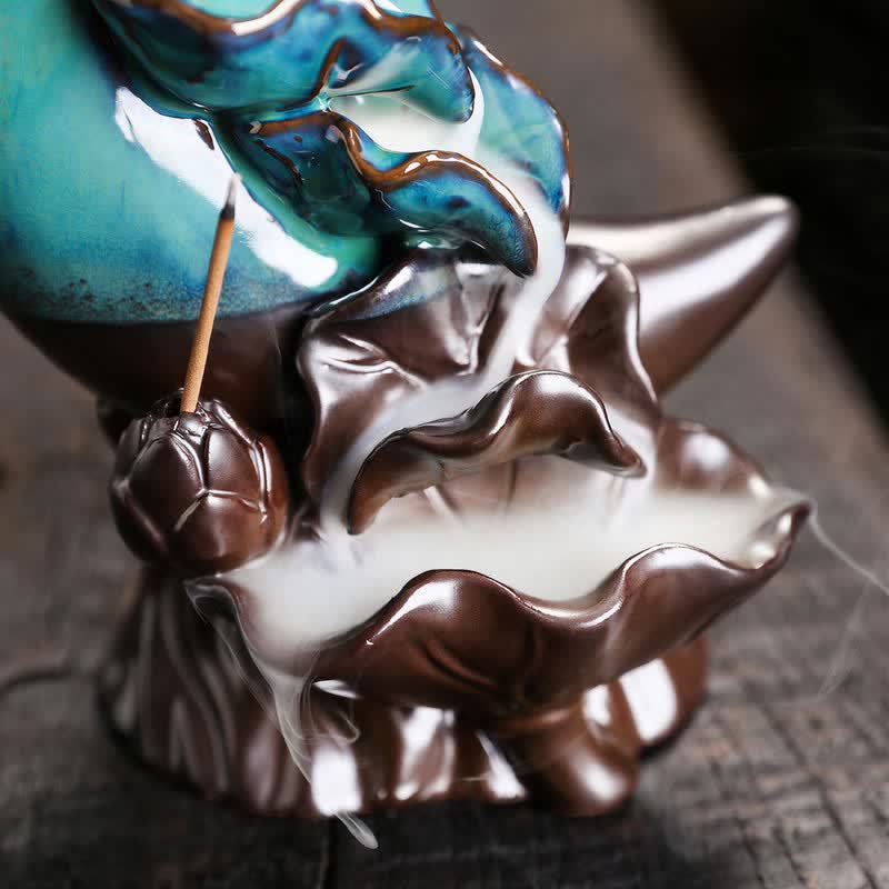 Buddha Stones Purple Clay Crescent Moon Lotus Enlightenment Backflow Incense Burner - image 3