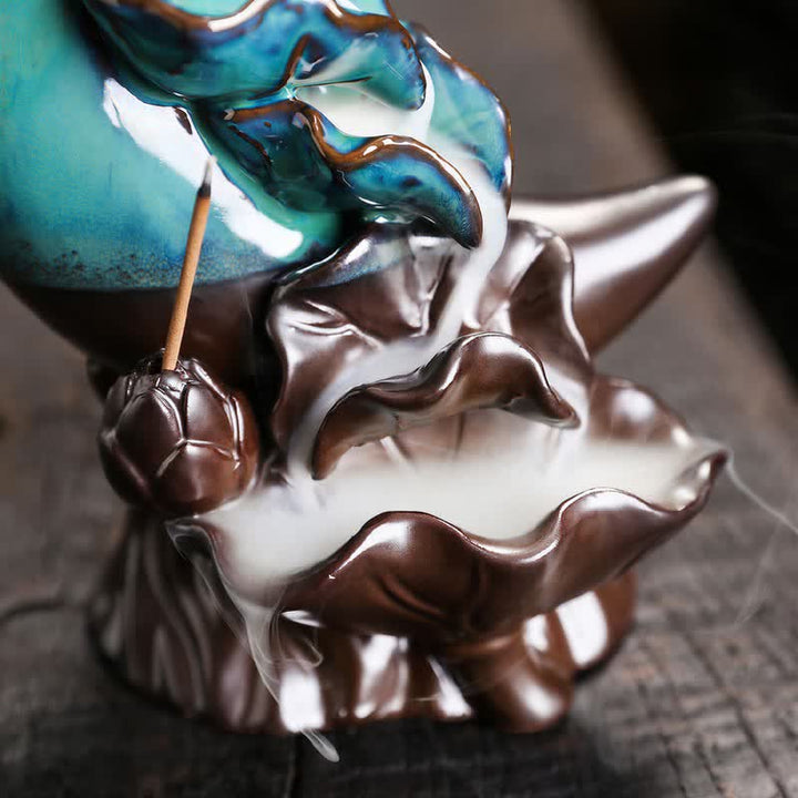 Buddha Stones Purple Clay Crescent Moon Lotus Enlightenment Backflow Incense Burner - image 3