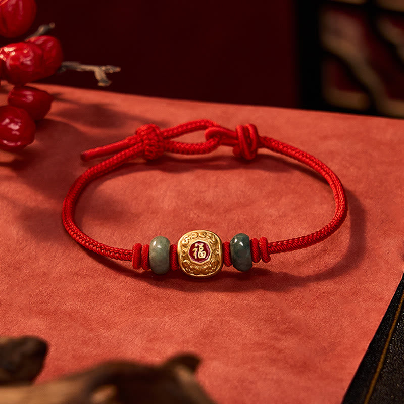 Buddha Stones Red String Fu Character Turtle Copper Luck Bracelet - image 2