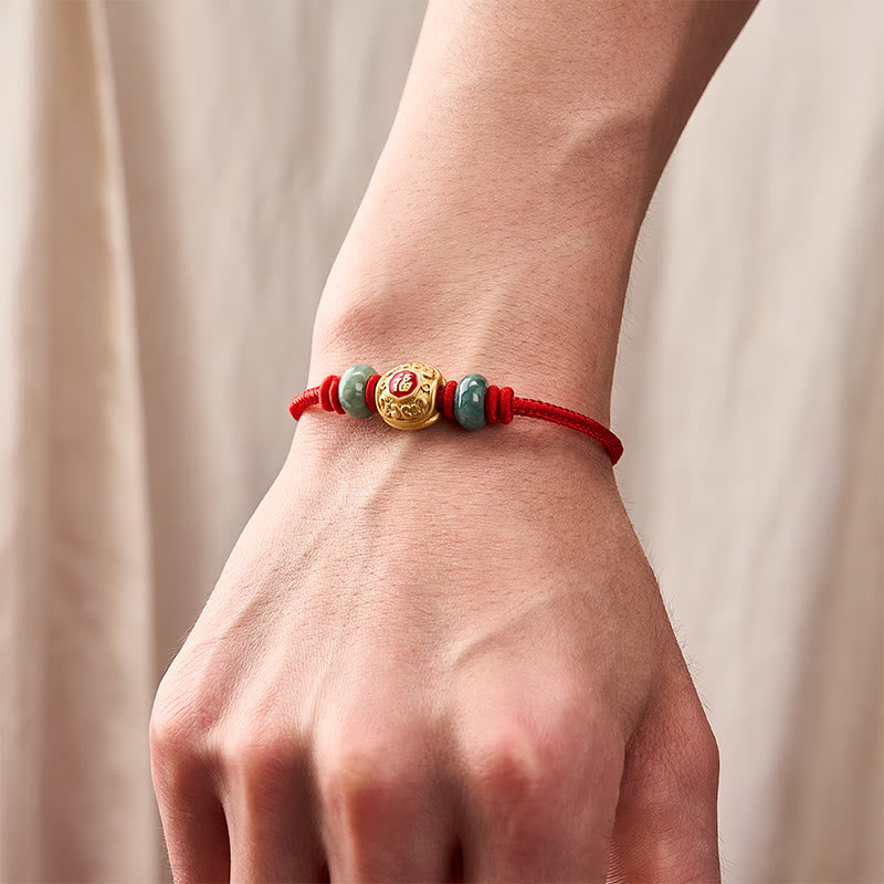 Buddha Stones Red String Fu Character Turtle Copper Luck Bracelet - image 4
