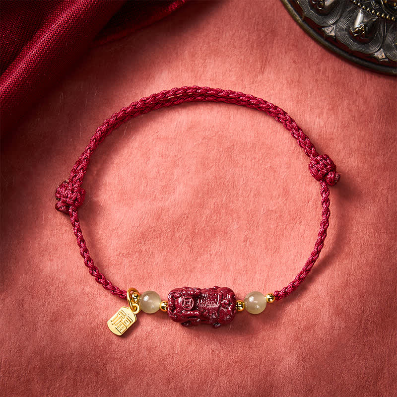 Buddha Stones Natural Cinnabar Koi Fish Pi Xiu Hetian Jade Luck Red String Bracelet - image 1