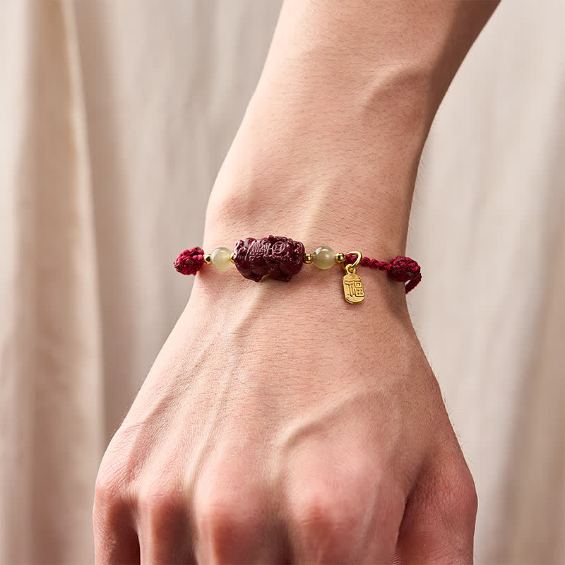 Buddha Stones Natural Cinnabar Pi Xiu Hetian Jade Luck Red String Bracelet - image 4