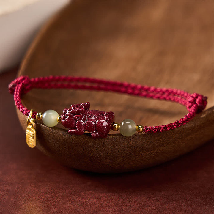 Buddha Stones Natural Cinnabar Pi Xiu Hetian Jade Luck Red String Bracelet - image 3