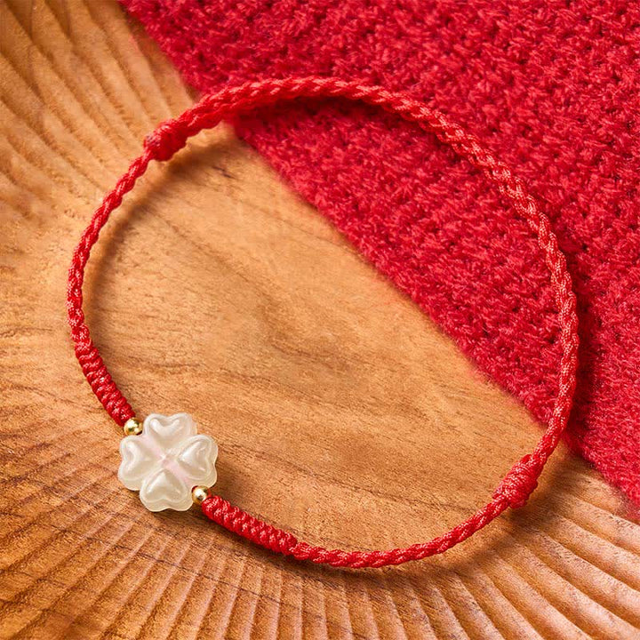 Buddha Stones Natural Hetian Jade Lucky Four-leaf Clover Bracelet - image 3