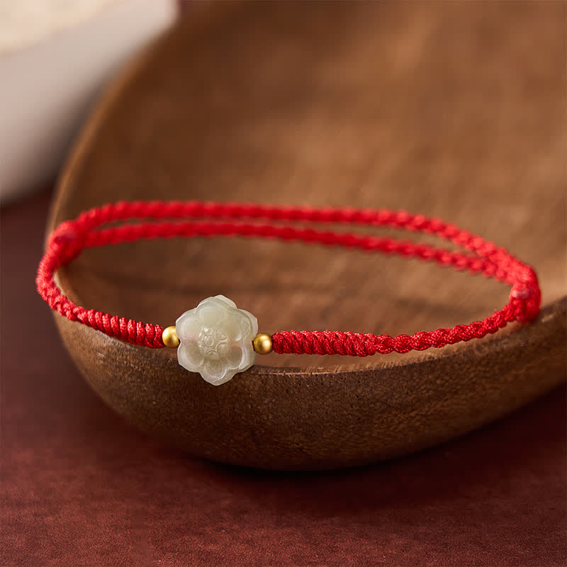 Buddha Stones Natural Hetian Jade Peach Blossom Love Bead Bracelet - Red (Wrist Circumference: 7.1 in/18 cm) - image 0