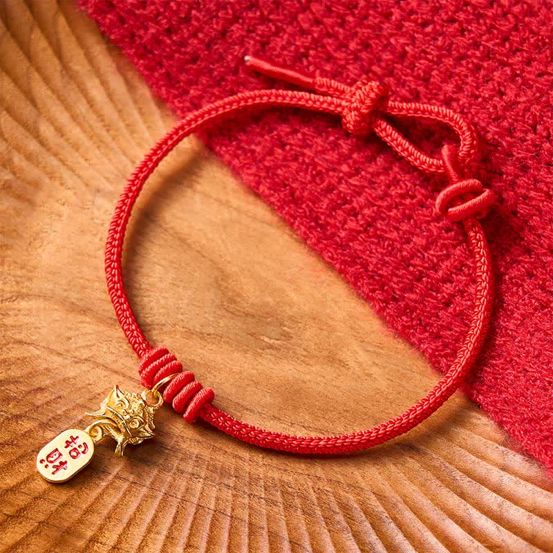 Buddha Stones Copper Pi Xiu Fu Character Red String Wealth Bracelet - image 2
