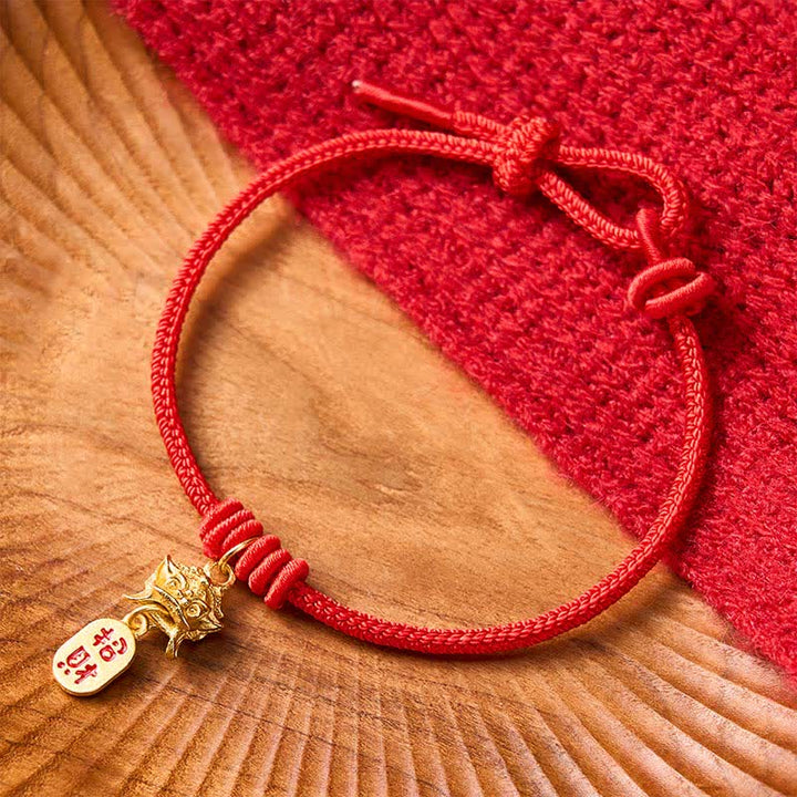 Buddha Stones Copper Pi Xiu Fu Character Red String Wealth Bracelet - image 2