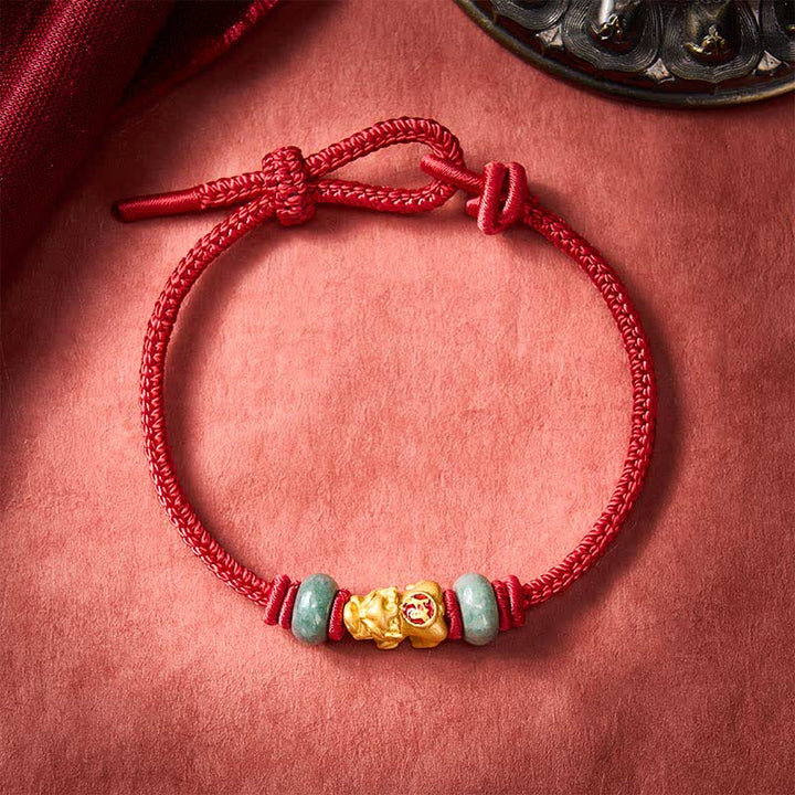 Buddha Stones Alloy Pi Xiu Chinese Coin Red String Wealth Bracelet - DarkRed - 6.7–7.5 in/17–19 cm - image 10