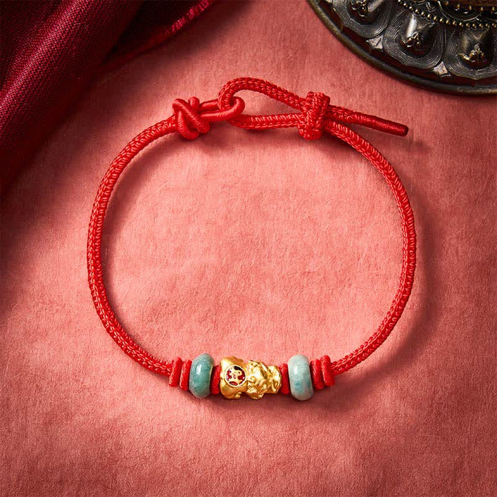 Buddha Stones Alloy Pi Xiu Chinese Coin Red String Wealth Bracelet - image 1