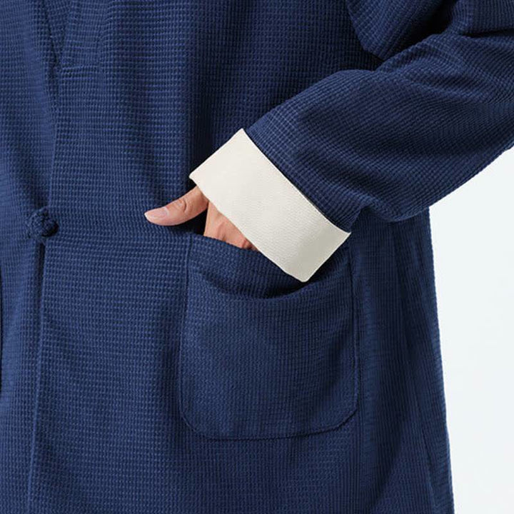 Buddha Stones Fall Casual Tang Style Frog Button V-Neck Solid Men's Jacket With Pockets - image 16